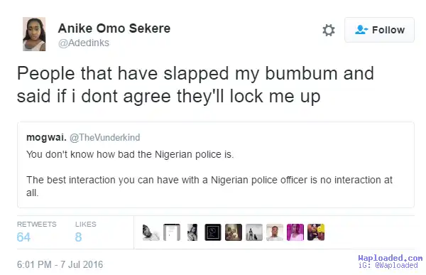 Lady accuses Nigerian police of slapping her bum